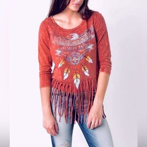 Affliction American Fringe Top, Size Med